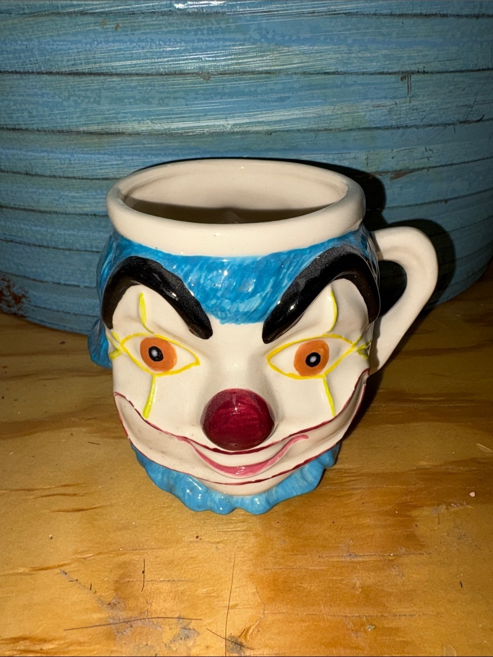 Blue Clown Face Ceramic Coffee Mug - Novelty Drinkware